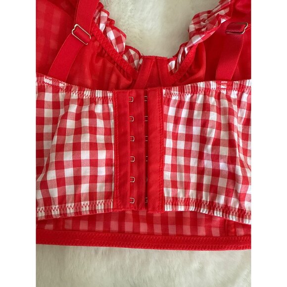 Colsie size XL Red Gingham Crop Corset Bra Top Shirred Smocked back NEW - Picture 6 of 6